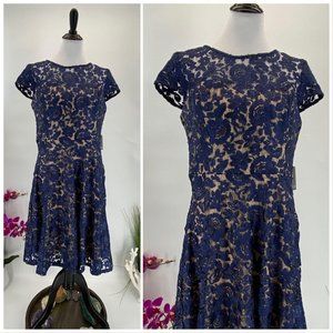 Dress NWT Marina Blue Lace Fit & Flare Short Sleev